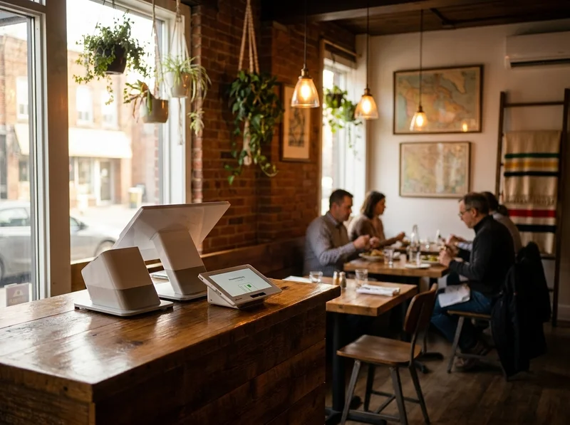Busy restaurant counter with a Clover POS system in use during service