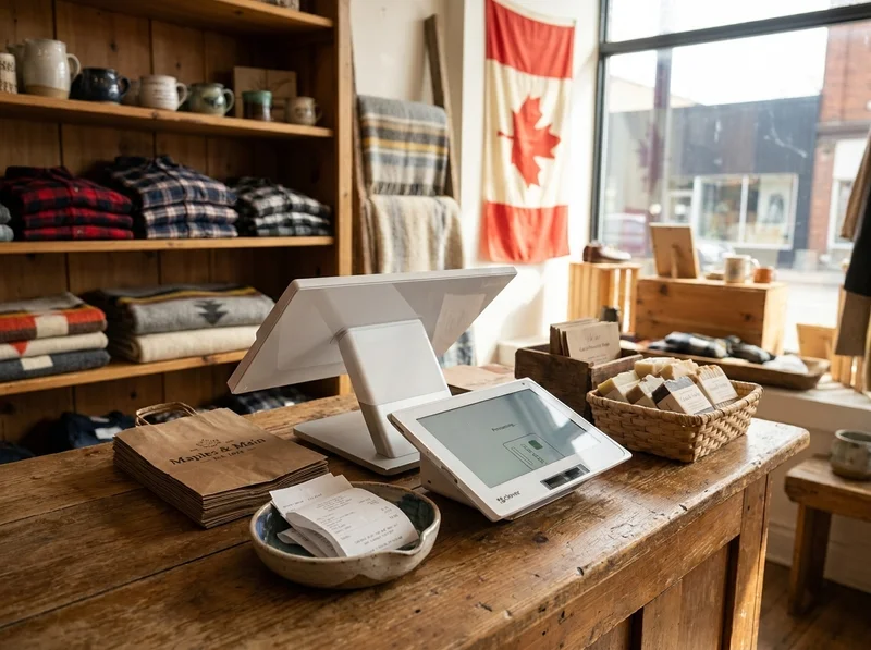 Retail shop counter showing a Clover POS configured for inventory and sales