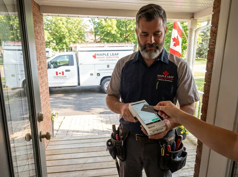 Trades contractor collecting payment on a Clover Flex on a job site